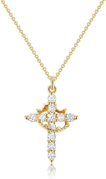 Cross Necklace with Crown