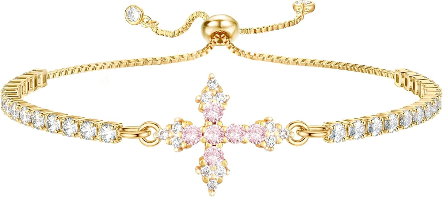 Pink Cross Gold Bracelet
