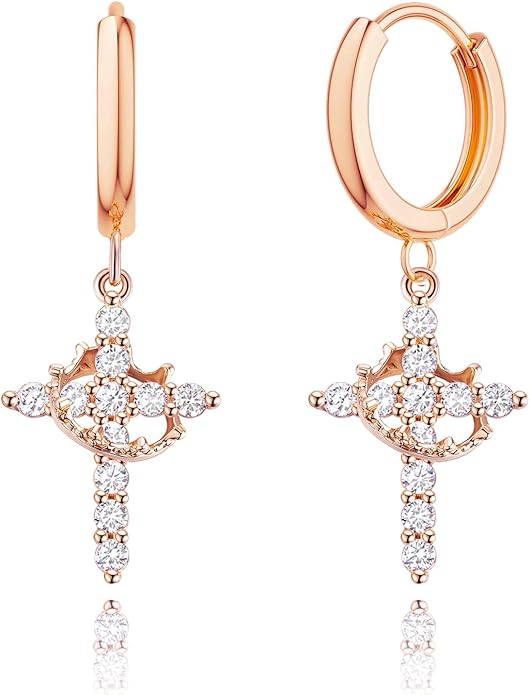 Cross with Crown Hoop Earrings