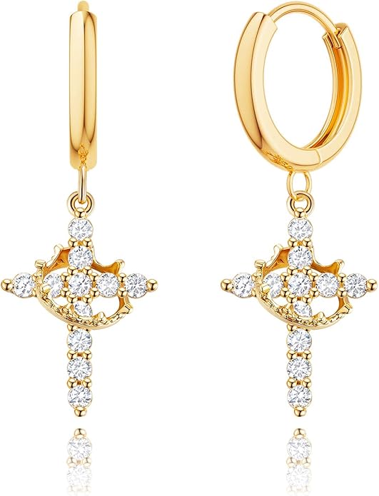 Cross with Crown Hoop Earrings