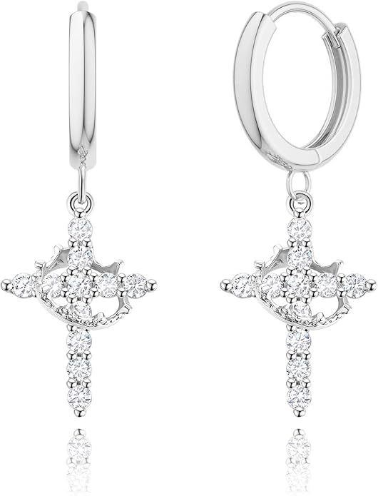 Cross with Crown Hoop Earrings