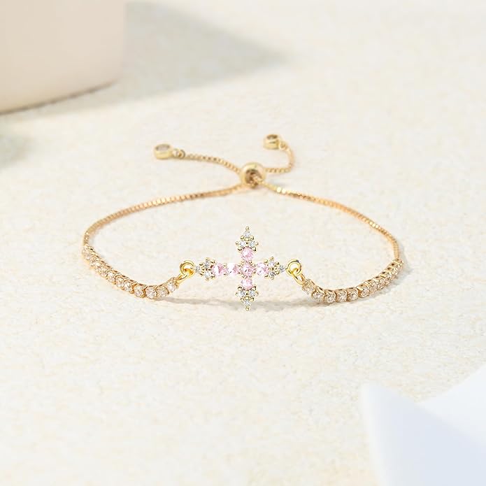 Pink Cross Gold Bracelet