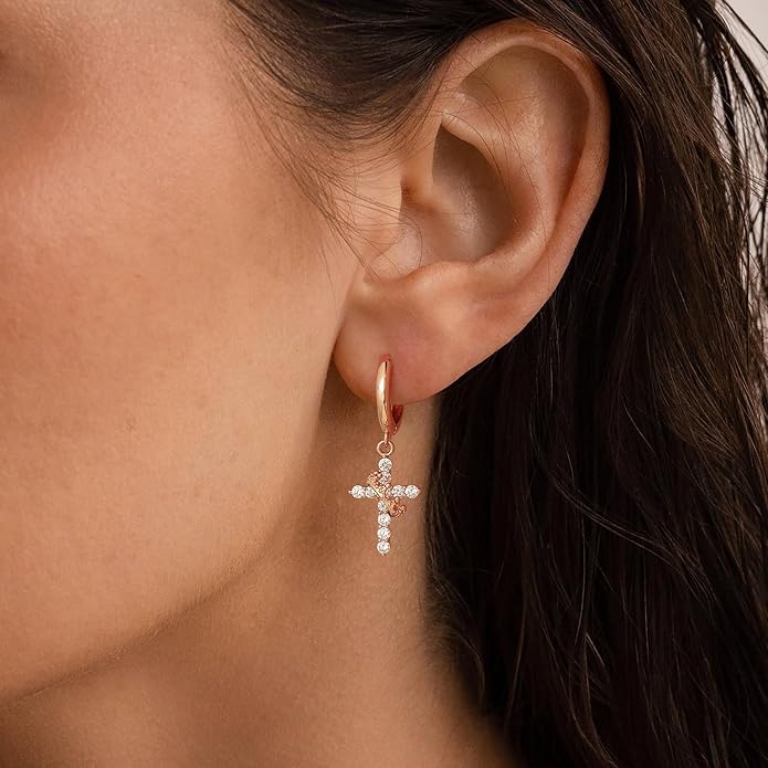 Cross with Crown Hoop Earrings